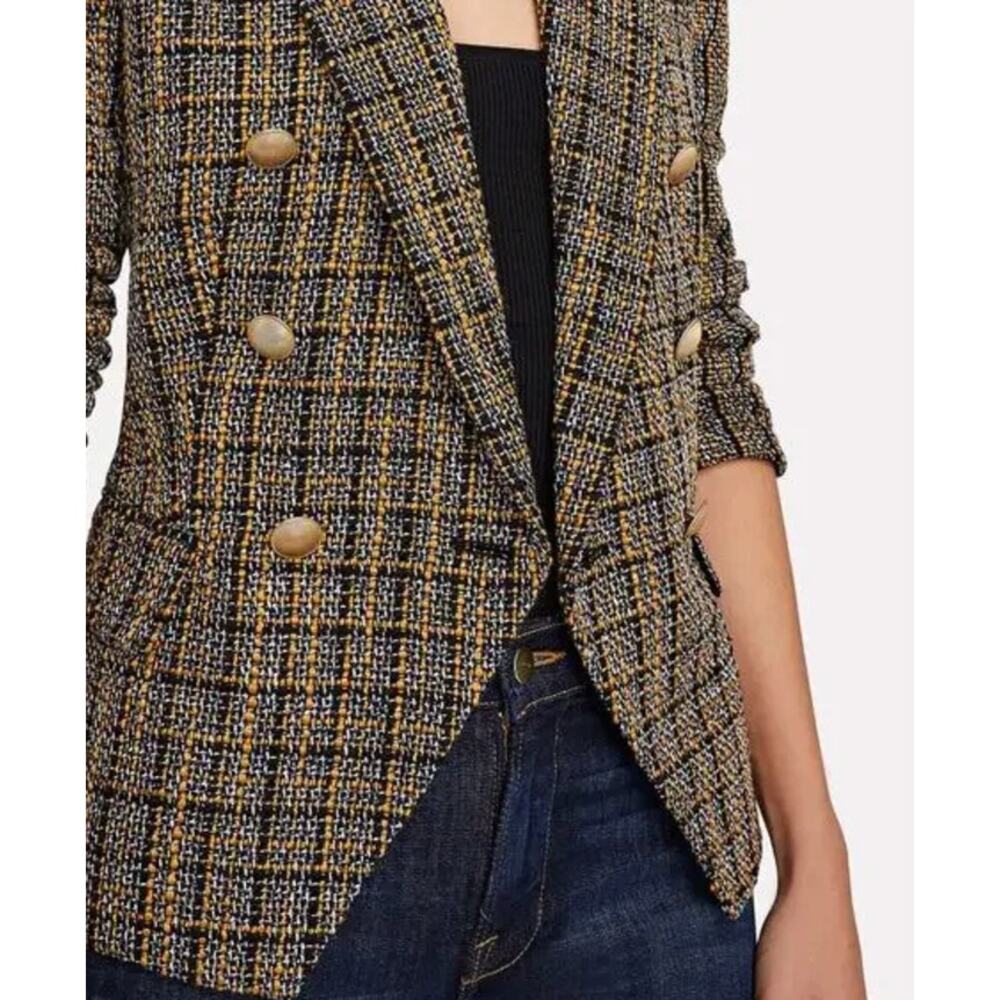 L'Agence Kenzie Blazer Double Breasted Tweed Jacket Coat Gold Buttons Black US 6 - Picture 9 of 16
